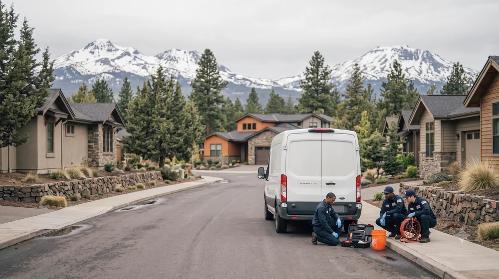 Service van on a residential street in Bend, Oregon