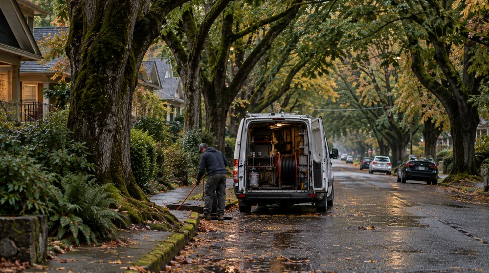 Service van on a residential street in Eugene, Oregon