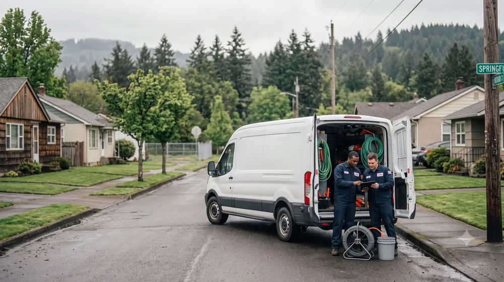 Service van on a residential street in Springfield, Oregon